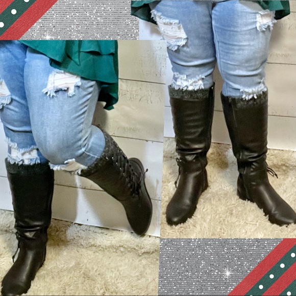 Torrid Black Faux Leather Sweater Criss-Cross Knee Boots Wide calf New in Box - Picture 12 of 13